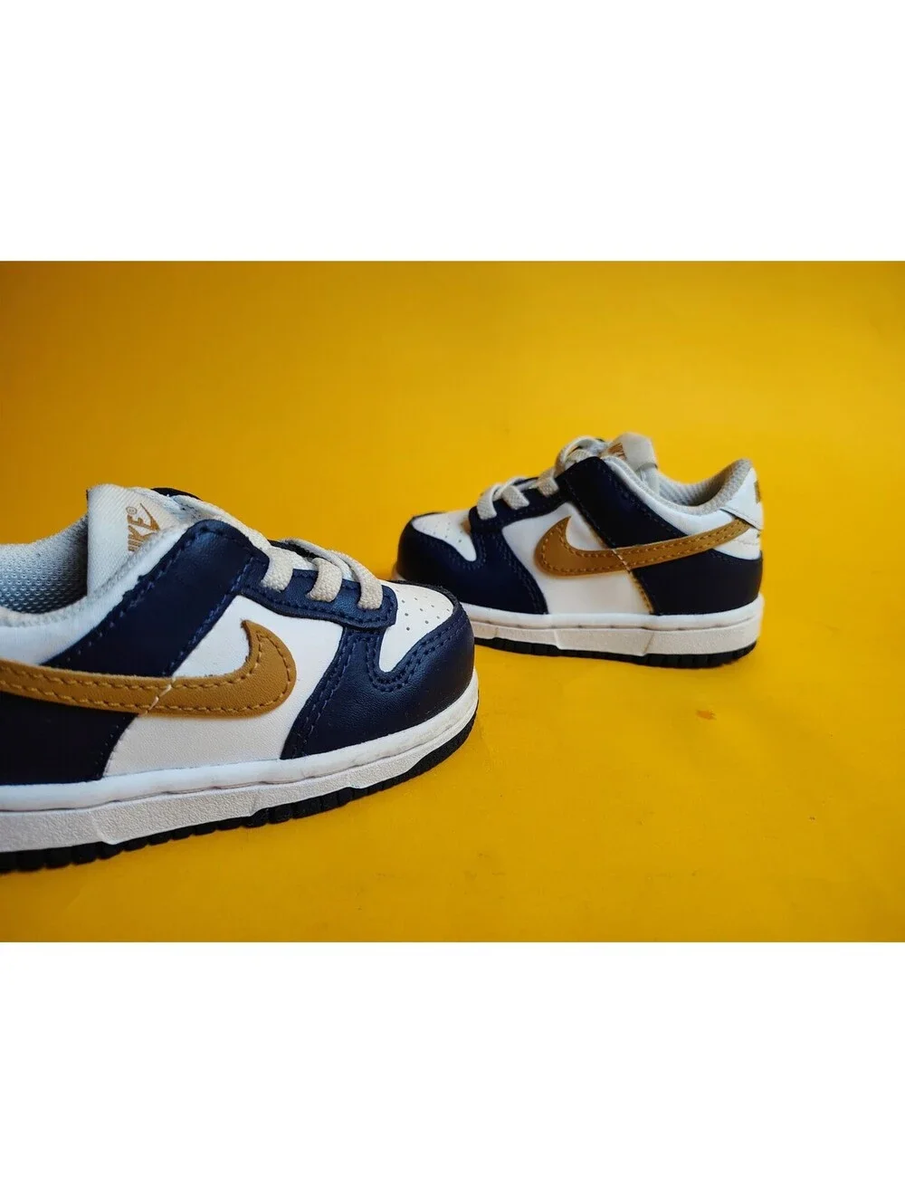 Nike Dunk Low TD Midnight Navy Wheat Toddler Size 5C Shoes FB9107-111 Blue White